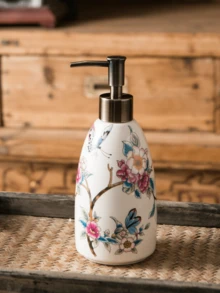 1 Peça Dispensador de Cerâmica Retrô Americano com Efeito Craquelado para Sabonete Líquido e Shampoo, Dispensador com Bomba, Estilo Nicho Europeu, Dispensador de Alto Valor, Adequado para Móveis de Banheiro, Dispensador de Sabão Individual Vazio, Dispensador de Sabonete de Banheiro, Garrafa de Drenagem, Recipiente de Armazenamento de Banheiro, Recipiente de Detergente, Sabonete Líquido, Spray de Sabonete Líquido, Gel de Banho, Acessório de Armazenamento Portátil. - Multicolorido - Visão 5
