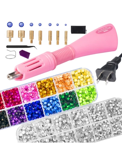 Hotfix Rhinestones Applicator Kit, Bedazzler Kit With Rhinestones, Hot Fix Rhinestone Setter Tool Kit, Heat Fixed Machine Gun Set For Clothes Fabric Clothing Wood Cardstock Leather