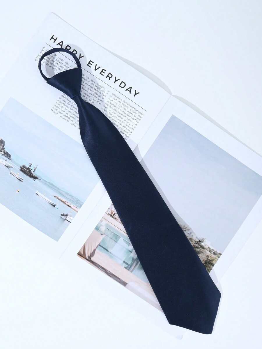 1pc Women's Collegiate Style Tie, Versatile Zipper Arrow Bow Tie, - Navy Blue - View 1