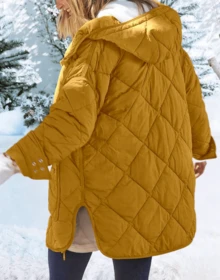 Womens Winter Quilted Puffer Jacket Hooded Long Sleeve Zip Up Winter Coat Lightweight Warm Jackets With Pockets - Yellow - View 3