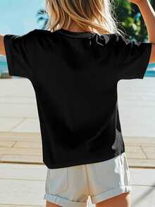 This Double-Sided Printed Short-Sleeved T-Shirt For Girls, Themed "I'm Driving My Mom Crazy," Is Comfortable, Stylish, And Versatile. A New Autumn/Winter Style For Girls/Teenagers. A Perfect Thanksgiving/Christmas Gift. - 黑色-卡通 - 查看 3