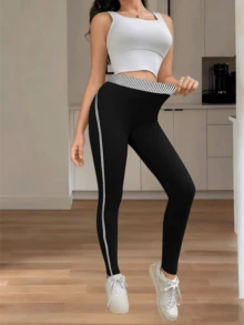 Fisoew Womens High Waisted Seamless Yoga Leggings Butt Lifting Tummy Control Workout Pants Stretch Running Gym Leggings For Women - 黑色 - 查看 4