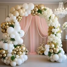 White And Gold Balloon Arch Garland Kit, Featuring 126 Neutral Nude, White, And Metallic Gold Balloon, Perfect For Bohemian Weddings, Baptisms, Bridal Parties, Engagements, And Birthday Party Decorations. - 彩色 - 查看 4