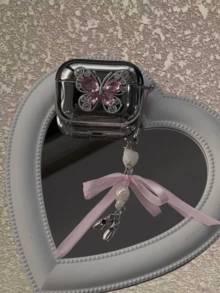 Elegant & Luxurious Butterfly Electroplated Earphone Protective Case In Pink/Colorful, With Ballet Shoe Decor Hanging Chain, Anti-Drop & Anti-Slip, Compatible With Apple Earphones 1/2/3/4/Pro/Pro2/Pro 3 - Holiday & Birthday Gift - Plating - View 3