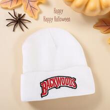 1pc Unisex Black Backwoods Embroidered Beanie, Y2K Style, Warm Knit Hat For Outdoor/Casual Wear, Suitable For Winter, Christmas Hat - trắng - Xem 1