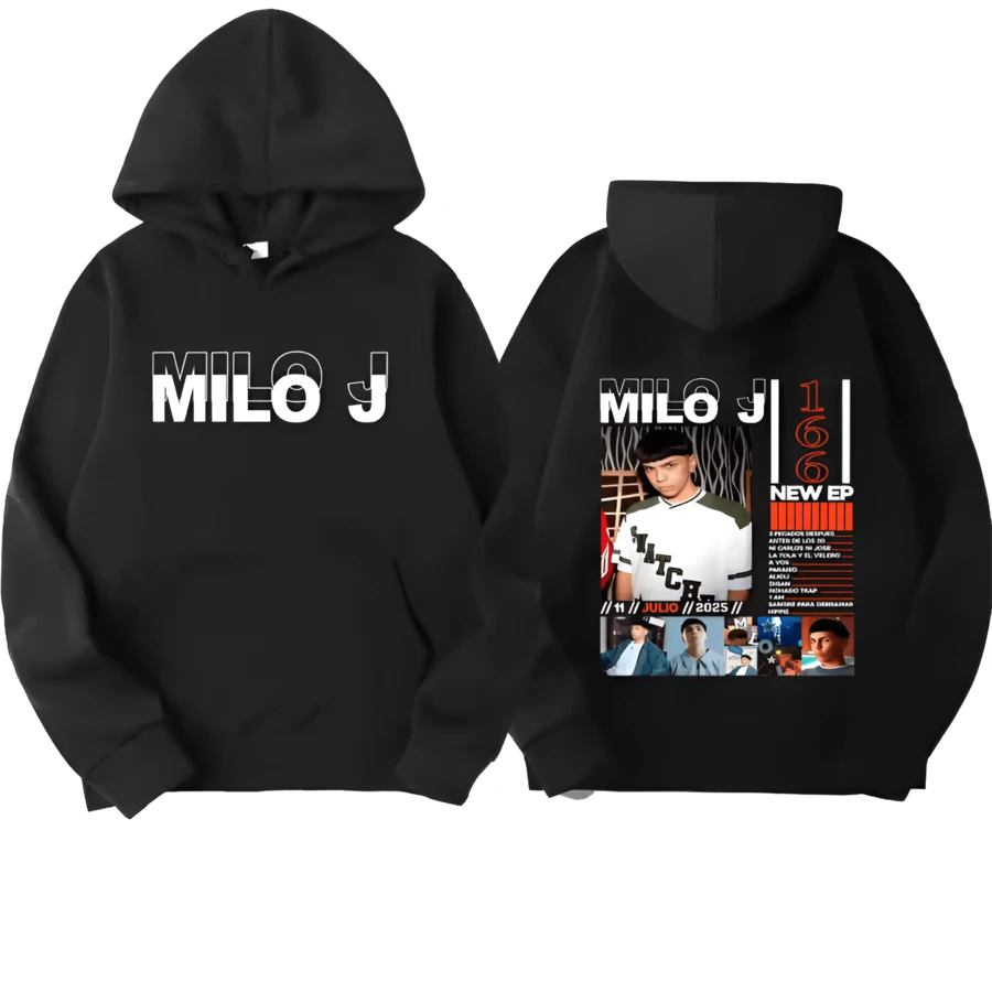 Rapper Milo J 511 Music Album Merch Aesthetic Casual Hoodie Men Women Hip Hop Y2k Long Sleeve Sweatshirt Men's Fashion Pullovers - màu đen - Xem 1