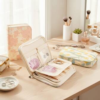 Caja de joyería con patrón de mariposa y flor, bolsa de almacenamiento de joyas de alta gama, portátil para viajes, bolsa anti-oxidación para aretes, collares y pulseras