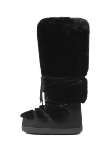 Women's Faux Fur Knee High Boots  Fuzzy Fluffy Furry Snow Boots Round Toe With Lace-Up Design Cute Warm Suitable For Christmas Halloween And Winter - 黑1 - 查看 8