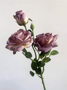 French-Style Artificial Rose, Home Decor Accessories, Single Stem With Three Heads And Burnt Edges, Vintage Style, Featuring A Sophisticated Look With Artificial Flowers And Dried Flowers, Ideal For Home, Wedding, And Event Decorations, Decorations For Valentine's Day