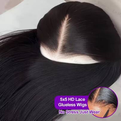 13x4 前置真发高清蕾丝假发，隐形高清 5*5 蕾丝前置假发，200% 密度真人混纺发，预先拔毛漂白发结，直发混纺真人发假发，女士款，26 英寸预先拔毛高清蕾丝前置假发，带婴儿发。