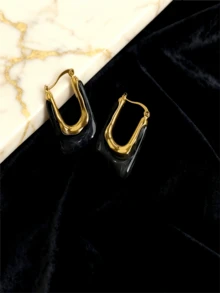 2/4 chiếc khuyên tai tròn hình chữ U cổ điển thanh lịch với lớp hoàn thiện tông vàng và khảm nhựa - Phụ kiện thời trang hàng ngày dành cho phụ nữ, món quà hoàn hảo - Nhiều màu - Xem 6