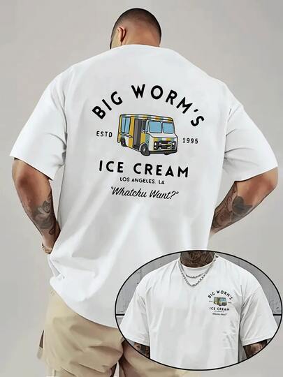 Camiseta de hombre con dibujo de un camión de comida con rayas amarillas verdes y blancas que ofrece tacos y burritos.100% algodón suave y cómoda.