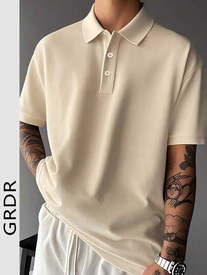 GRDR Men's Casual Solid Color Short Sleeve Polo Shirt, Versatile