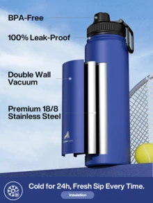 18/26/40oz Stainless Steel Insulated Sports Water Bottle With Straw Lid & Handle, Wide Mouth, Double Wall Vacuum Sealed, Leak-Proof, Keeps Hot 12hrs, Cold 24hrs - 26oz Coastal Blue - View 3