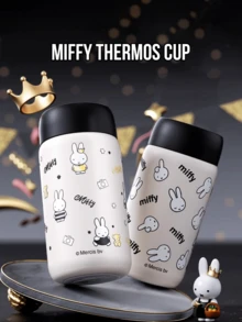 Miffy Thermos Cup – Black Style 380ML Stainless Steel Vacuum Insulated Flask With Double-Wall 316L Grade Inner Liner, 12-Hour Heat Retention & 24-Hour Cold Preservation, Leak-Proof Secure Lid With Easy One-Hand Operation, Portable Carry Handle For Daily School Office Travel & Outdoor Sports, Minimalist Classic Black-White Kawaii Rabbit Design, Perfect Gift For Students Teens Women Men & Miffy Fans - Black - View 4