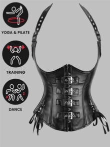 1pc Halloween/Christmas Party Sexy Black Top With Adjustable PU Waist Belt, Slimming And Lifting, Suitable For Holiday Parties - Multicolor - View 8