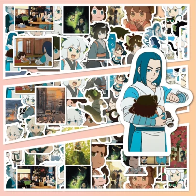 罗晓黑 53张贴纸，自粘式，可重复使用，不规则形状，适用于剪贴簿、笔记本电脑、汽车、水瓶、手机等 - 混合颜色，兼容塑料表面，完美礼物