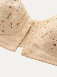 Large Size Women's Printed Front Buckle Underwear Women's Soft Undershirt Models Large Size Bra Middle-Aged And Elderly Women Without Steel Ring Underwear - Rượu sâm banh - Xem 4
