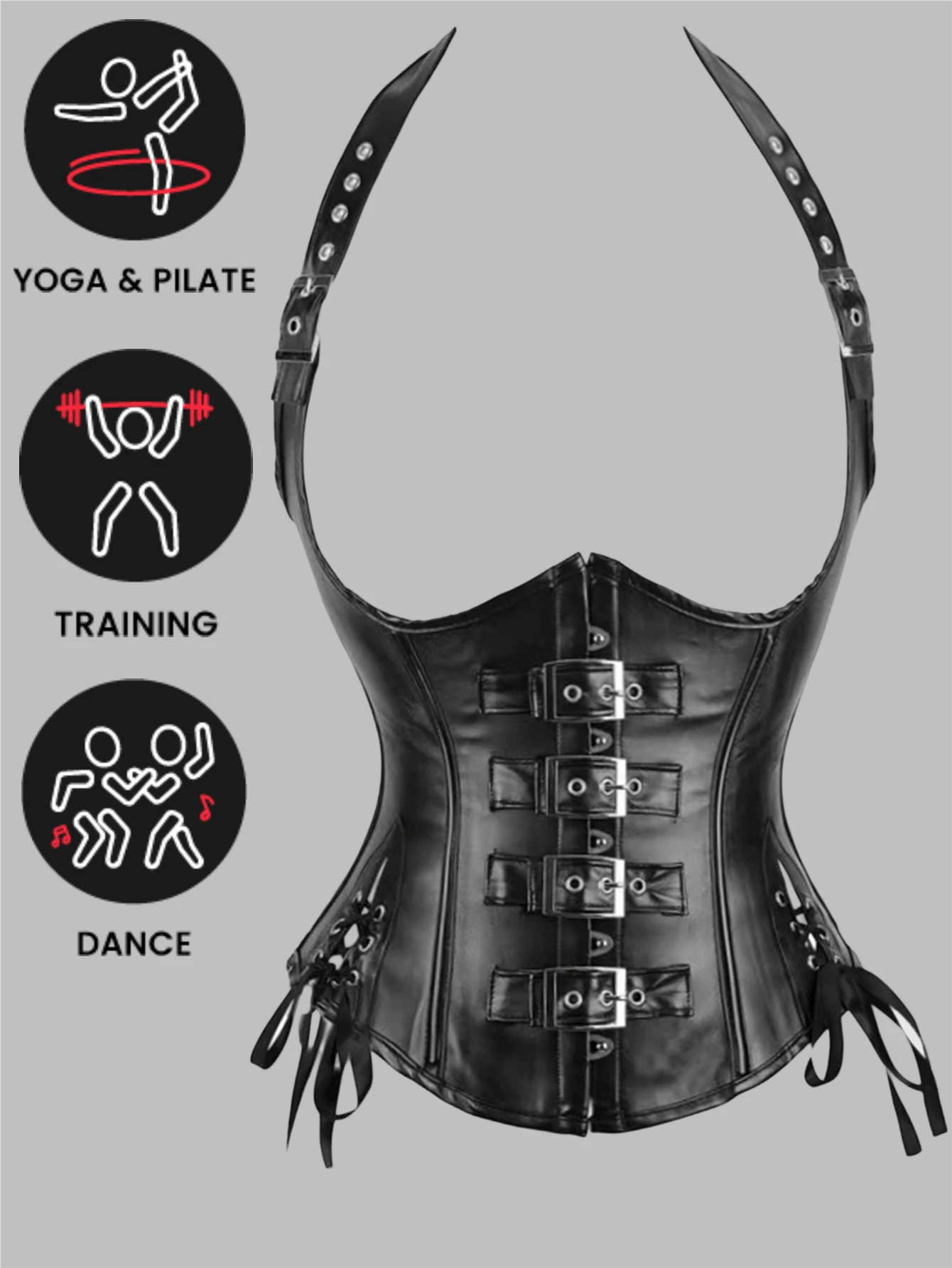 一件万圣节/圣诞节派对性感黑色上衣，配有可调节PU腰带，具有显瘦提臀功能，适合节日派对穿着。 - 彩色 - 查看 1