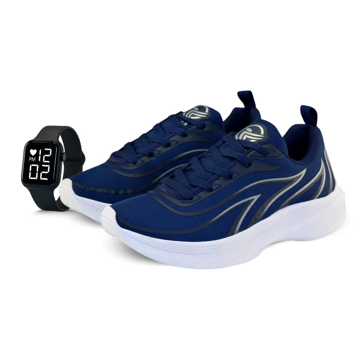 Combo Kit: Men's Athletic Shoes + Square Digital Watch – Modern Set For An Active Lifestyle - Xanh nước biển/Xám - Xem 1