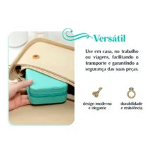 Porta Jóias Portátil Viagem Estojo Maleta Organizador Bijuterias Porta Anéis e Colar - Preto - Visão 6