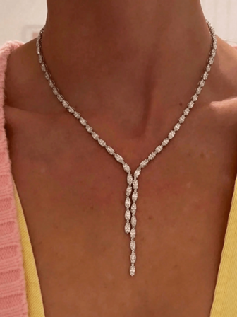 Fashionable Y-Shaped Long Necklace, Women's Jewelry Crystal Water Drop Pendant Necklace, Party Wear