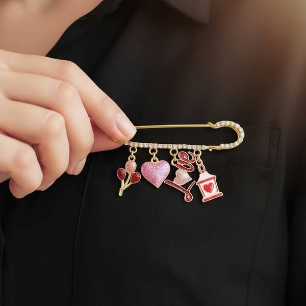 1pc Shiny Cute Zinc Alloy Brooch, Valentine's Day Gift For Women, Couples