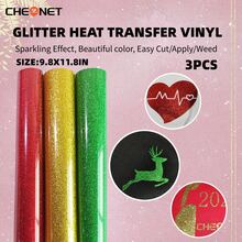 6pcs/3pcs Glitter Heat Transfer Vinyl Sticker Set, Suitable For Silhouette Cameo: 11.8x9.8 Inches, Easy Cut Edges - Includes Red, Black, Green, Pink, Gold And White