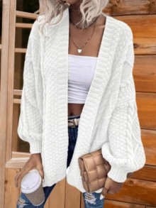 Womens Oversized Open Front Cable Knit Lantern Long Sleeve Chunky Cardigan Sweaters Cozy Fall And Winter Outwear Coats For Everyday Wear Christmas Work & Office Chic - 白色 - 查看 1