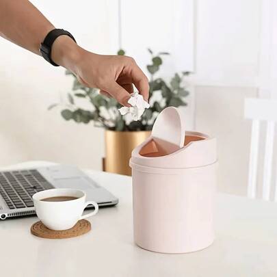 1pc Mini Round Hanging Trash Can, Compact Space-Saving Design For Home, Office, Kitchen, Bathroom, Easy To Clean Household Garbage Bin, Modern Smooth Surface Waste Basket Kitchen Items Kitchen Accessories Kitchen Tools