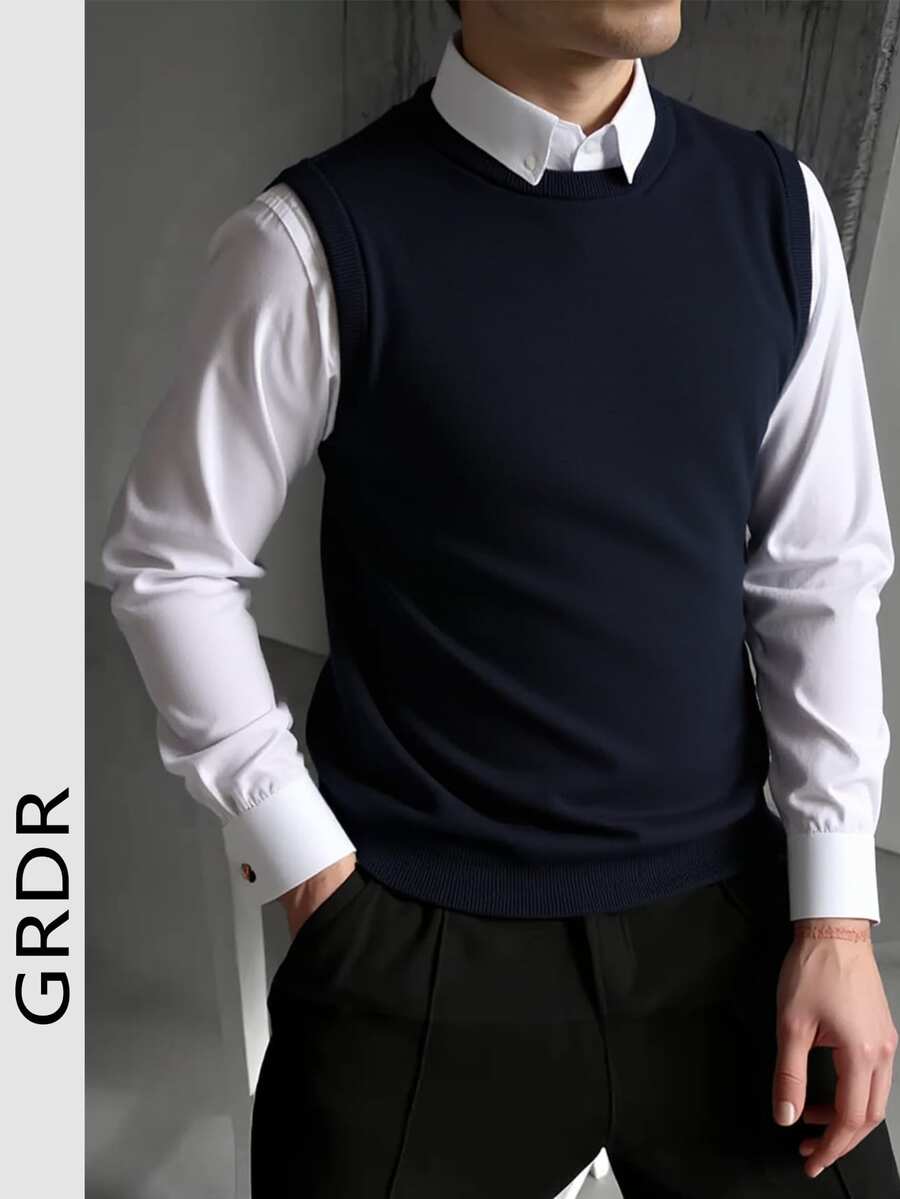 GRDR Autumn/Winter New Sleeveless Knitted Crew Neck Pullover Vest - Black - View 1