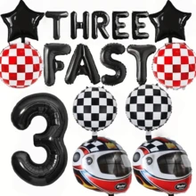 1 Set Of 16" "Speed 1/2/3" Balloons - Black & White Racing Theme Birthday Party Poster, Checkered Flag Pattern, Racing Theme Party Decor, Vintage Race Car Birthday Party, Birthday Party Supplies - Black - View 19