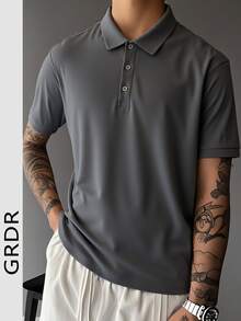 GRDR Men's Casual Solid Color Button-Up Polo Shirt - Dark Grey - View 2