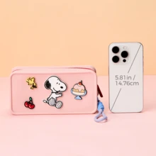 Miniso Snoopy Rectangular Makeup Bag, Silicone Cosmetic Pouch With Zipper, Cute Peanuts Travel Toiletry Bag For Women - Baby Pink - View 4