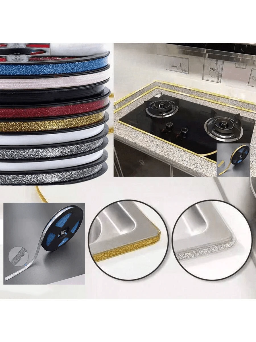 1Roll 3.28/6.56 Yards Caulk Strip Self Adhesive Bathroom Corner Ceramic Tile Caulking Gap Tape Moulding Trim Strips Decorative Sealing Sealant Tape For Stove Sink Toilet Bathtub Wall Edge(Silver Golden Black White) - Multicolor - View 1