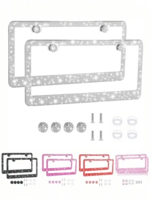 1pc/2pcs Shiny Rhinestone License Plate Frame - Sparkling Crystal Inlaid Stainless Steel Frame With Sequin Screw Caps | Long-Lasting Shine, Unobstructed Design | Fashionable Diamond Car Accessory, Suitable For Men And Women - Style a - View 11