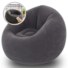 Inflatable Lounger/Beanbag Chair, Velvet, Lazy Style - Grey - View 2