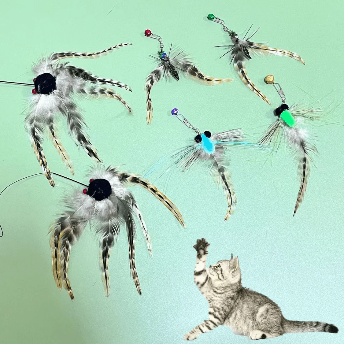 猫玩具昆虫补充装，猫玩具，逗猫棒替换装，逗猫棒配件，室内猫互动羽毛逗猫棒昆虫玩具配件