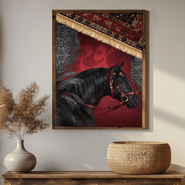 1pc, Canvas Wall Art, Framed Wall Art, Black Arabian Horse Art, Islamic Calligraphy, Oriental Home Decor, Wall Arts, Posters, Wall Art With Frame, Equestrian Portrait, Bohemian Oriental Animal Poster, Wall Art, Posters, Framed Wall Art, Animal Theme, Room Decor, Bedroom Decor, Wall Decor, Bathroom Decor, Living Room Decor, Kitchen Decor, Wall Art - Canvas (Optional Frame)