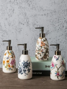 1 Peça Dispensador de Cerâmica Retrô Americano com Efeito Craquelado para Sabonete Líquido e Shampoo, Dispensador com Bomba, Estilo Nicho Europeu, Dispensador de Alto Valor, Adequado para Móveis de Banheiro, Dispensador de Sabão Individual Vazio, Dispensador de Sabonete de Banheiro, Garrafa de Drenagem, Recipiente de Armazenamento de Banheiro, Recipiente de Detergente, Sabonete Líquido, Spray de Sabonete Líquido, Gel de Banho, Acessório de Armazenamento Portátil. - Multicolorido - Visão 1