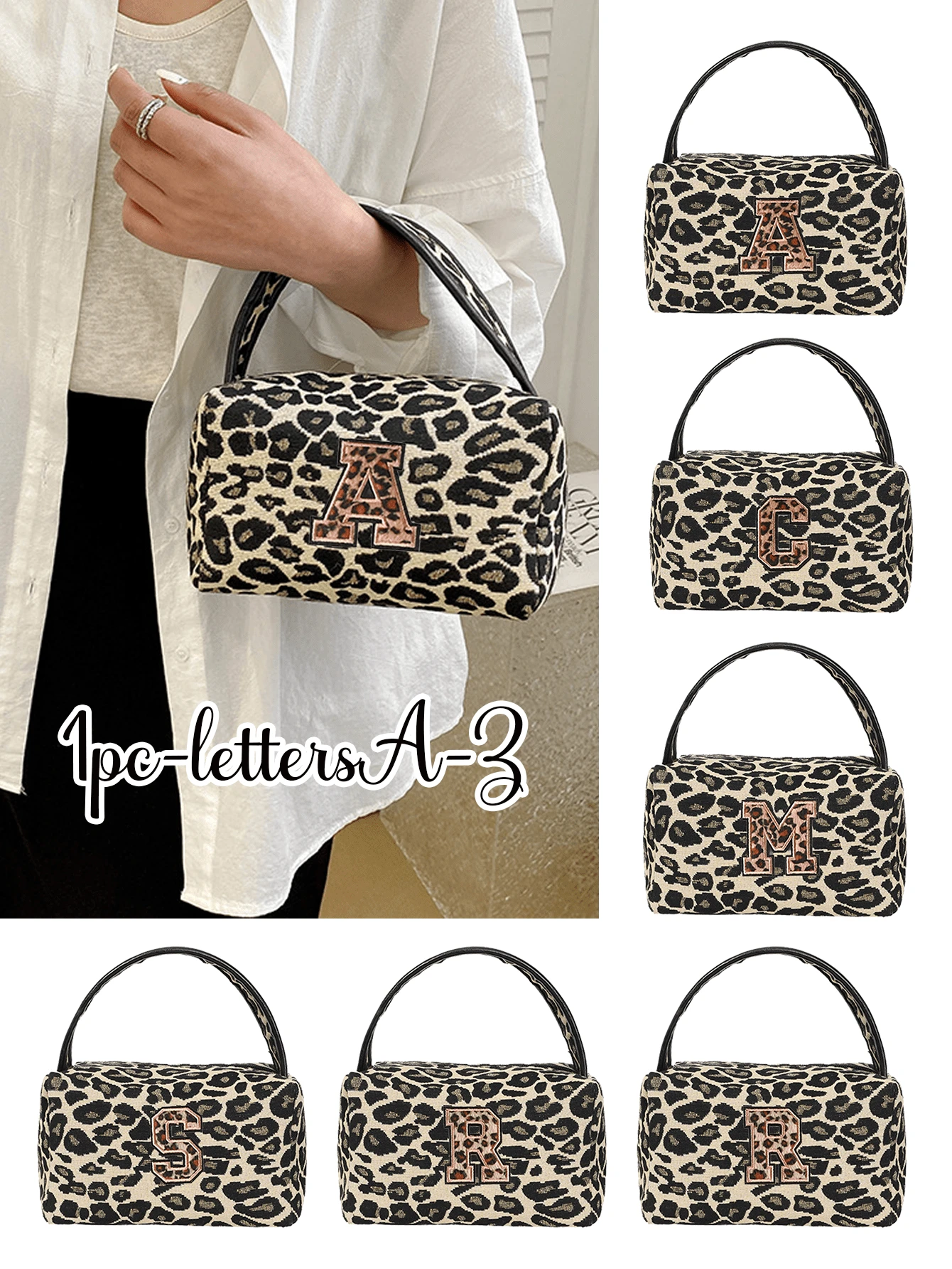 时尚豹纹化妆包/手提包,字母 A-Z 休闲洗漱包,性感豹纹设计,便携大容量收纳包,女士旅行收纳包,适合度假、健身、海滩、日常使用、学校、办公室,也是女士旅行的理想之选,生日圣诞节礼物佳选。 - 彩色 - 查看 1