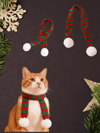 2 Pieces Of Oversized Pet Scarves, Christmas Pet Costumes,Christmas Gifts For Cats,Christmas Must-Haves For Cats