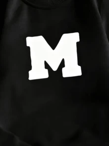 Tween Boy Cool Street Style Printed Crewneck Sweatshirt For Casual And Streetwear During Autumn And Winter - Black - View 7