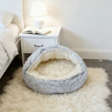 柔软封闭式猫窝带帽宠物洞穴 - 舒适毛绒外壳设计，适合猫咪和小狗 - 彩色 - 查看 11