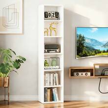 LITTLE TREE Narrow Bookshelf, 6-Tier Bookcase, Book Shelf 70.9 Inch Tall White Open Storage Shelf  Modern Space-Saving Display Shelf For Small Spaces, Living Room Floor Standing Unit,Home Decor Furniture, White Book Stand - 白色 - 查看 10