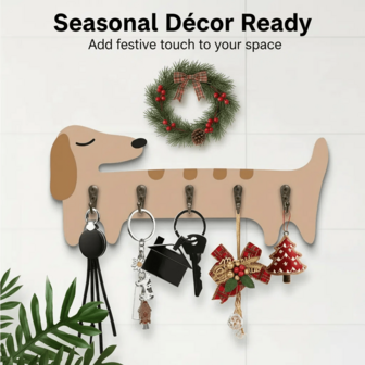 1pc Dachshund-Shaped Wall-Mounted Key Holder - Solid Wood, 5 Hooks, Animal-Shaped Decoration, Suitable For Entryway, Bedroom, Office - Modern Home Decor Housewarming Gift, Pet Room Accessory, Bedroom Storage, Room Decoration, Bedroom Decoration, Home Decor