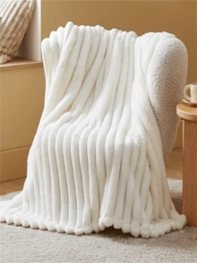 1 pieza Manta reversible de piel sintética de lujo - Franela a rayas suave, cálida y acogedora, adecuada para siestas, oficina, camping, sofá - Edredón de poliéster multiusos, regalo de Navidad perfecto