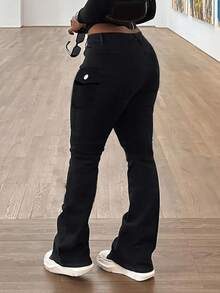 Womens Jeans, Y2K Style Women's Wear, High Street Straight-Leg Jeans Women's Fashionable Slim Fit Elegant Flared Jeans, Flared Pants, Flared Winter Pants, Suitable For All Seasons,  Minimalist Women's Clothing, Pantalon Jean Mujer, Jeans>Pants, Suitable For All Seasons, With Multiple Pocket Designs, Valentine's Day, Clothes Valentine Outfits For Women, Religion>Clothes, Suitable For Going Out, Cocktail Party, Party, Christmas, Nightclub, Banquet, Film Festival, Cinema, Ball, Cocktail Party, Bar, Wedding, Graduation Ceremony, Homecoming, Birthday Party, Rebellious Girl, Holiday Theme Party Going Out, Streetwear, Fashion Show, Date, Valentine 's Day, Going Out To Work University, School Village, Concert, Street Girl, Girl, Country Outfits Women, The Best Women Out, Ladies' Vacation Clothing, Country Concert Country Concert Outfit,New Years Outfit Women - 黑色 - 查看 2