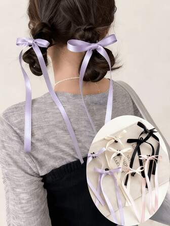 8 Pieces Of Women's Long Ribbon Bow Hair Claws, Ballet Style, Colorful, Fashionable, Elegant And Cute, Small And Portable, Fashionable Single Item Women's Hair Accessories, The Best Gift, Simple And Elegant, Suitable For Daily Versatile, Party Gatherings, Travel Check-In And Other Holidays To Wear Elegant Hair Clip Fashion Hair Clutch