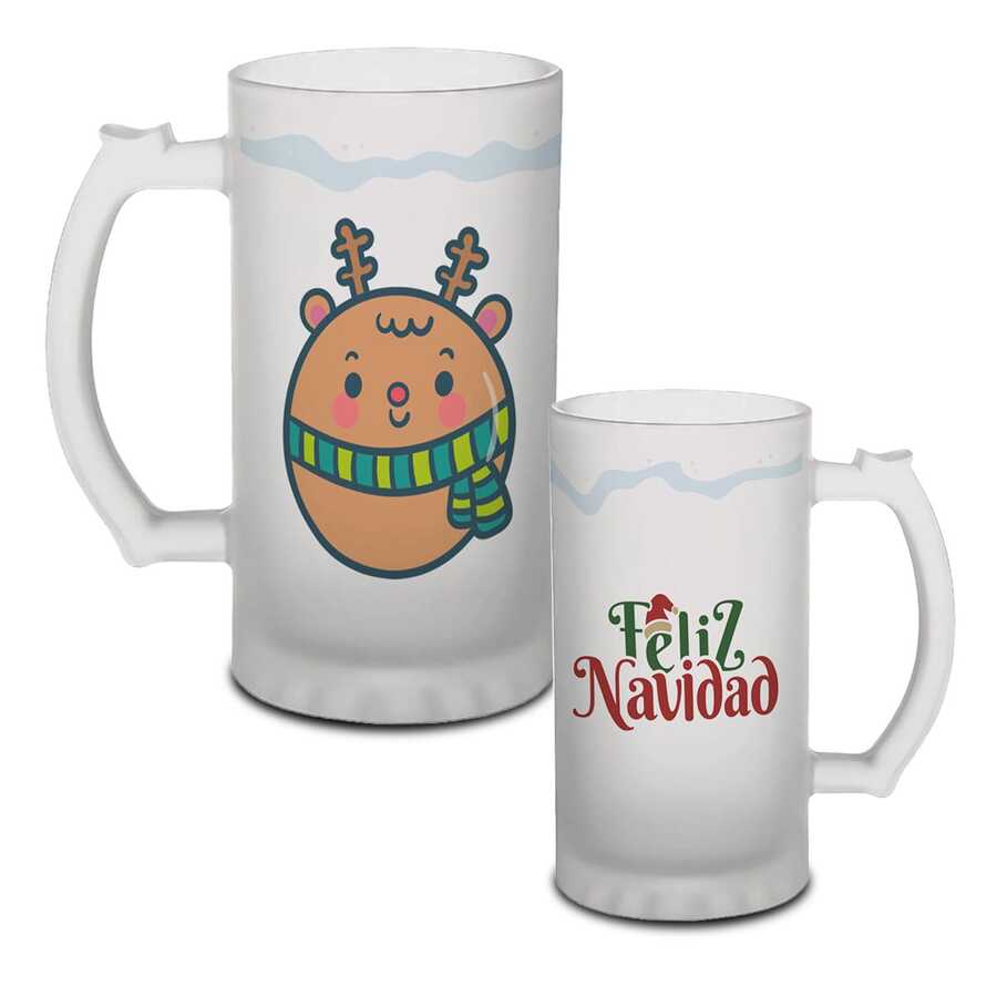 Tarro Cervecero Navidad - Reno Esfera Feliz Navidad - Satinado Sin Fondo - Ver 1